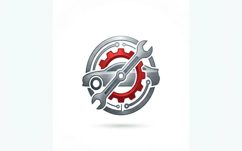 Automotive service logo featuring a car silhouette, wrench, and gear, symbolizing vehicle repair and maintenance in Southern New Hampshire.