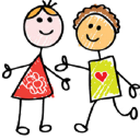 Stick figure children holding hands, representing community and childhood development, relevant to local daycare and preschool services in Southern New Hampshire.